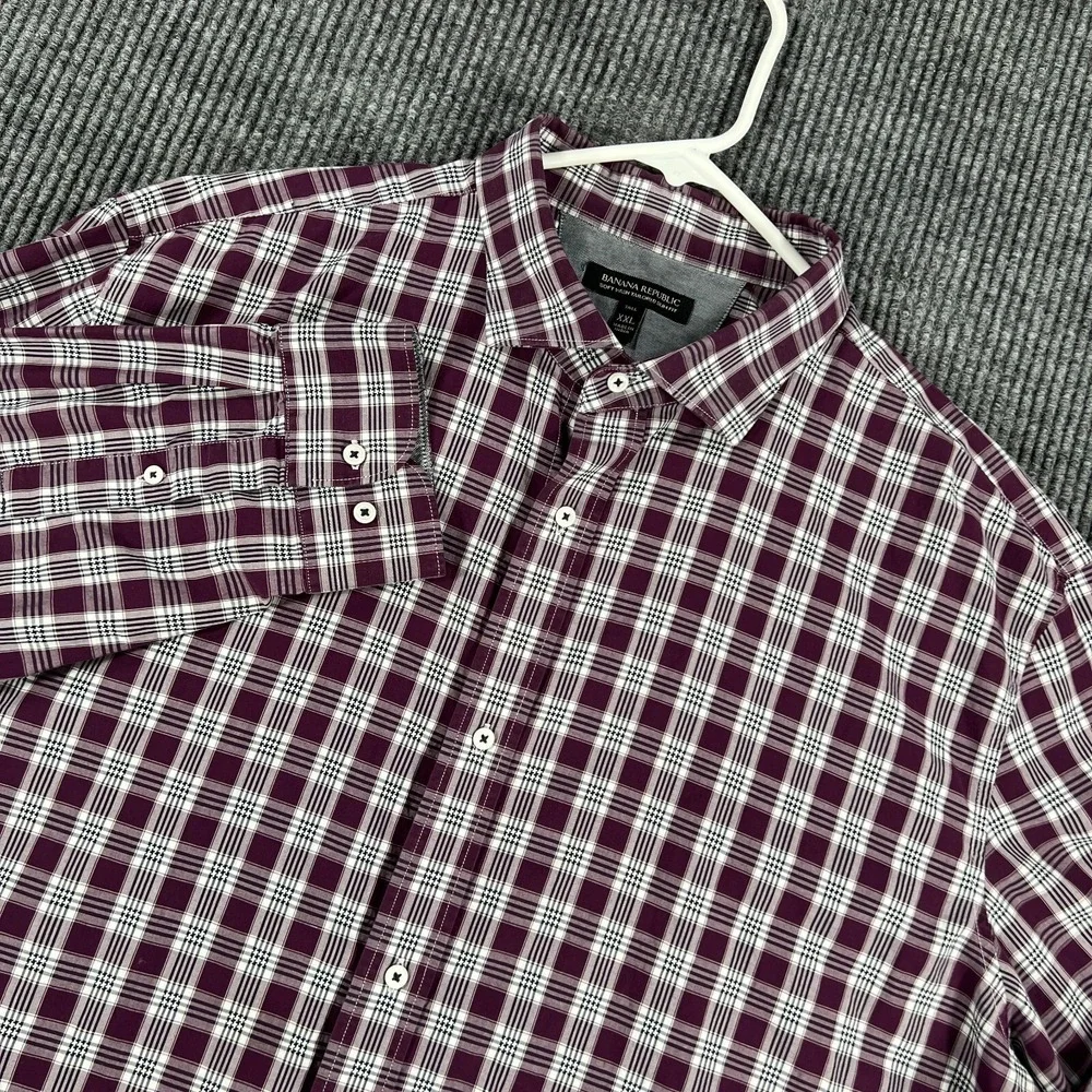 Banana Republic Shirt Mens 2XLT XXL Tall Purple Plaid Long Sleeve Button Up